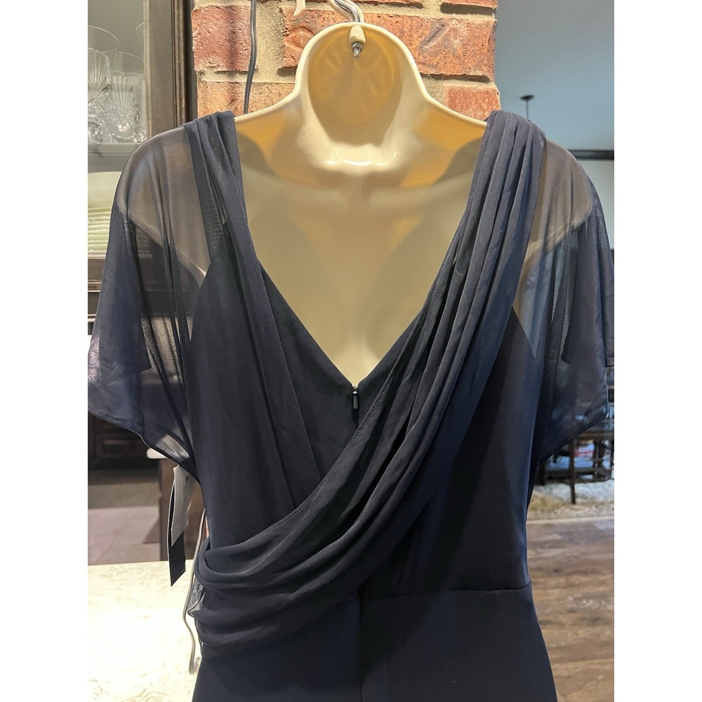 Betsy & Adam Navy Blue Draped-Mesh V-Neck Sheath Dress Sz 4 Mother of the Bride - Picture 8 of 14